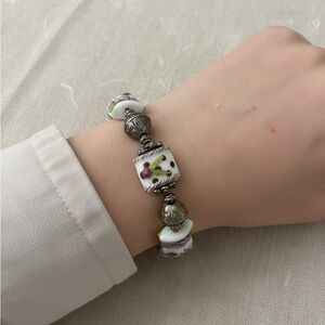 Elegant Silver and White Beaded Bracelet